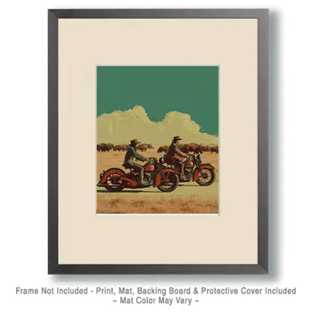 Early Motorbikes & Bison American West Art Print - 8"x10" Artwork
