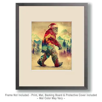 Mountain Walk Bigfoot Santa Claus Christmas Art Print - 8"x10" Artwork