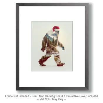 Bigfoot Santa Claus Mountain Inclusion Christmas Art Print - 8"x10" Artwork