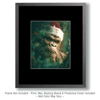 Bigfoot Santa Claus Hiding Christmas Art Print - 8"x10" Artwork