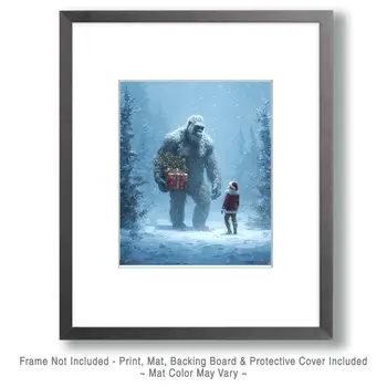 Bigfoot Santa Claus Chance Meeting Christmas Art Print - 8"x10" Artwork