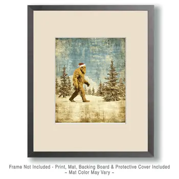 Vintage Bigfoot Santa Claus Christmas Art Print - 8"x10" Artwork