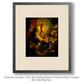 Bigfoot Santa Claus Gift Christmas Art Print - 8"x10" Artwork