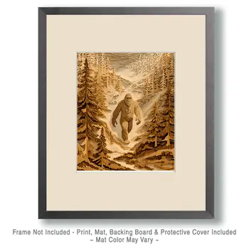 Wood Laser Cut Style Bigfoot Art Print - 8"x10" Artwork