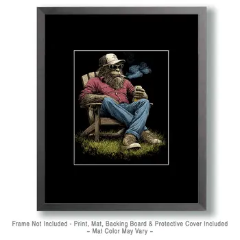 Bigfoot Having a Beer and a Smoke Art Print - 8"x10" Artwork