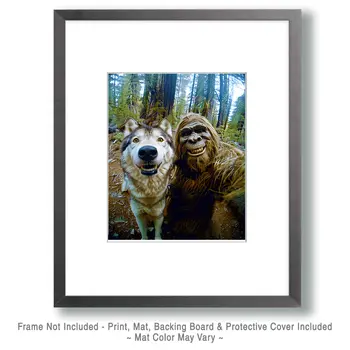 Bigfoot Wolf Selfie Art Print - 8"x10" Artwork