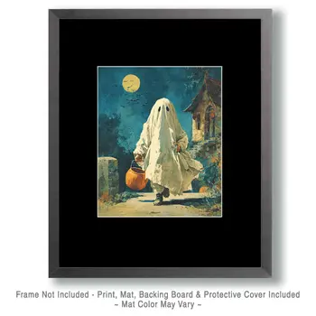 Scared Ghost Running from Haunted House Halloween Art Print - 8"x10" Artwork