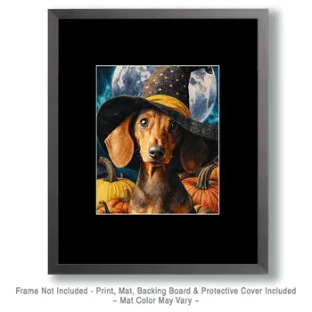 Dachshund Witch Halloween Art Print - 8"x10" Artwork