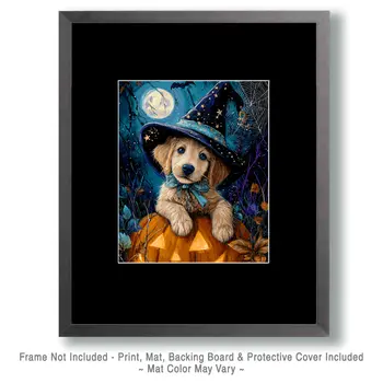 Puppy Wizard Halloween Art Print - 8"x10" Artwork