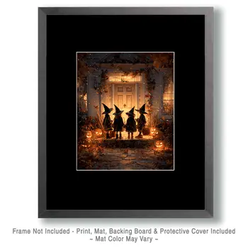 Four Witches Trick or Treating Halloween Art Print - 8"x10" Artwork
