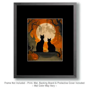 Two Black Cats Waiting Halloween Art Print - 8"x10" Artwork