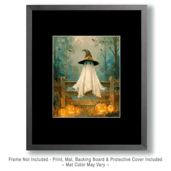 Ghost on a Fence Halloween Art Print - 8"x10" Artwork