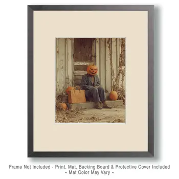 Mr Pumpkinhead Waiting Halloween Art Print - 8"x10" Artwork
