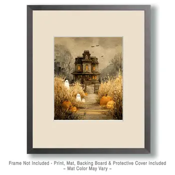 Ghosts & Haunted House Halloween Art Print - 8"x10" Artwork