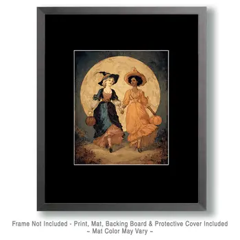 Two Happy Witches Halloween Art Print - 8"x10" Artwork