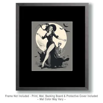 Carefree Witch & Skeleton Halloween Art Print - 8"x10" Artwork