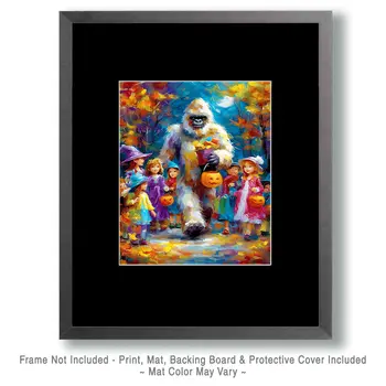 Bigfoot Trick or Treating Halloween Art Print - 8"x10" Artwork