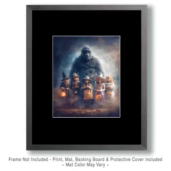 Bigfoot Poses with Kids for Halloween Pic Art Print - 8"x10" Artwork