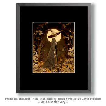 Vintage Witch Skeleton on a Walk Halloween Art Print - 8"x10" Artwork