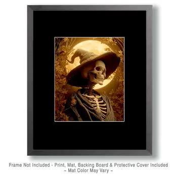 Vintage Witch Skeleton Halloween Art Print - 8"x10" Artwork