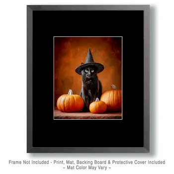 Black Cat Punpkin Still-Life Halloween Art Print - 8"x10" Artwork