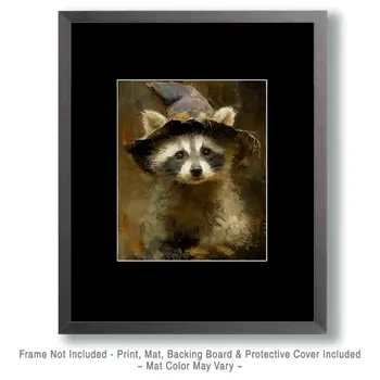 Raccoon Witch Halloween Art Print - 8"x10" Artwork