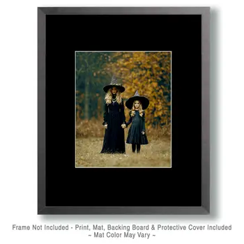 Witch Mom & Daughter Halloween Art Print - 8"x10" Artwork