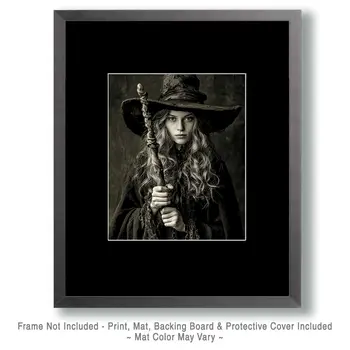 Young Witch with Grandma's Staff Halloween Art Print - 8"x10" Artwork
