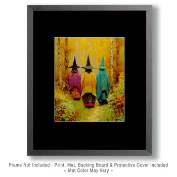 Three Witch's Heading Home Halloween Art Print - 8"x10" Artwork