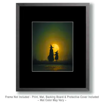 Witch Mother & Daughter Walking Home Halloween Art Print - 8"x10" Artwork