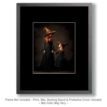 Witch Mother & Daughter Portrait Halloween Art Print - 8"x10" Artwork