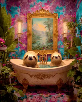 Sloths in a Bathtub Bathroom Art Print - 8"x10" Artwork for 11"x14" Frame