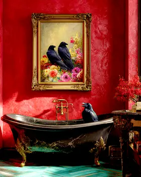 Raven in a Bathtub Bathroom Art Print - 8"x10" Artwork for 11"x14" Frame