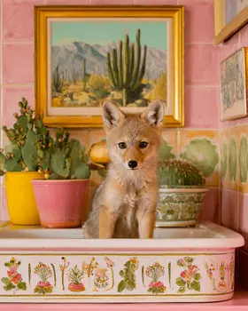 Coyote Pup in a Bathtub Bathroom Art Print - 8"x10" Artwork for 11"x14" Frame
