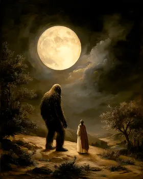 Chilling with a Princess - Bigfoot & Sasquatch Art - 8"x10" Artwork for 11"x14" Frame