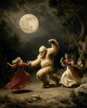 Dancing the Night Away - Bigfoot & Sasquatch Art - 8"x10" Artwork for 11"x14" Frame