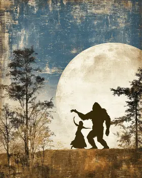 Vintage Bigfoot Dancing with Maiden - Bigfoot & Sasquatch Art - 8"x10" Artwork for 11"x14" Frame