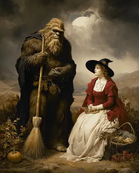 Early American Bigfoot with Pioneer Woman - Bigfoot & Sasquatch Art - 8"x10" Artwork for 11"x14" Frame
