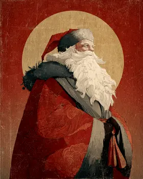 Vintage Full Moon Santa Claus Christmas Art Print - 8"x10" Artwork