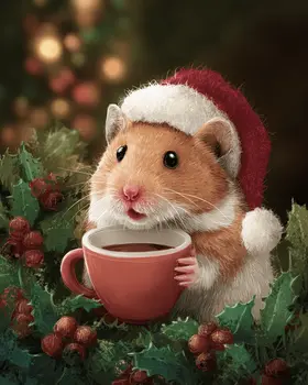 Hamster in Santa Hat Christmas Art Print - 8"x10" Artwork