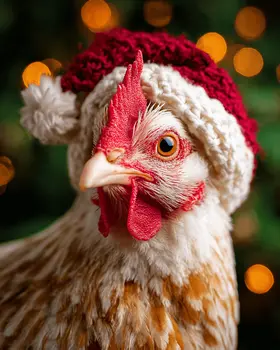 Chicken in Santa Hat Christmas Art Print - 8"x10" Artwork