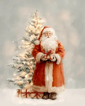 Snowy Santa Claus Christmas Tree Christmas Art Print - 8"x10" Artwork