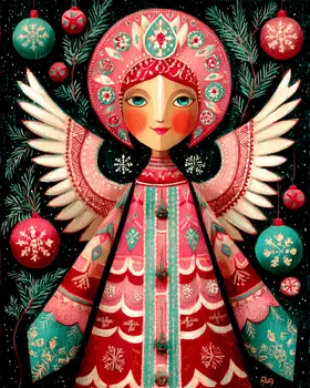 Pink Christmas Angel Christmas Art Print - 8"x10" Artwork