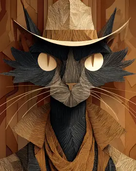 Gumshoe Cat - Cut Paper Art Print - 8"x10" Artwork for 11"x14" Frame