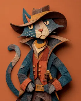 Swashbuckler Cat - Cut Paper Art Print - 8"x10" Artwork for 11"x14" Frame