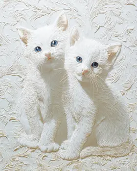 White Kittens - Cut Paper Art Print - 8"x10" Artwork for 11"x14" Frame