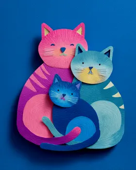 Happy Cat Family - Cut Paper Art Print - 8"x10" Artwork for 11"x14" Frame