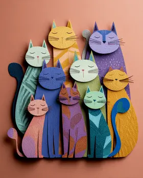Cat Council - Cut Paper Art Print - 8"x10" Artwork for 11"x14" Frame