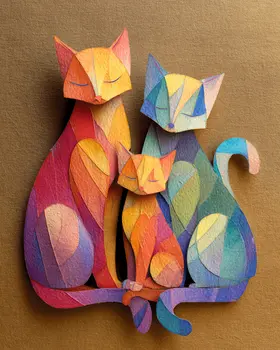 Proud Cat Family - Cut Paper Art Print - 8"x10" Artwork for 11"x14" Frame