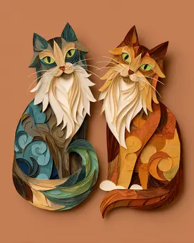 Two Cats - Cut Paper Art Print - 8"x10" Artwork for 11"x14" Frame